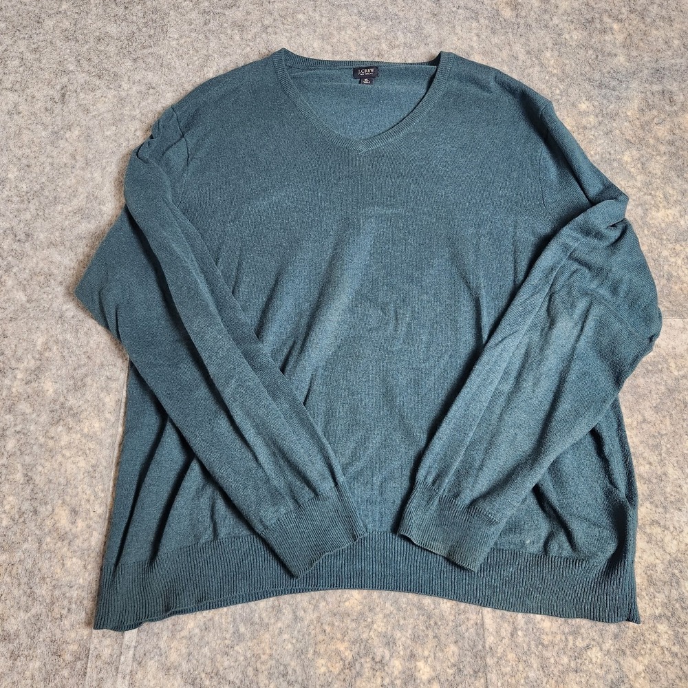 VTG 90s J Crew Cotton Cashmere V Neck Sweater Men XL Blue Teal Long Sleeve